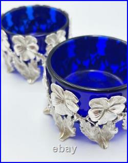 SILVER PLATED SALT CELLARS c1890 FLORAL DESIGN