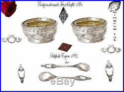 SOUFFLOT French Sterling Silver Salts Cellars 2 pc & spoons 2pc withbox