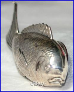 STERLING FISH SALT CELLAR & Tongs, Original RaRe ANTIQUE c1900's