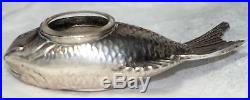 STERLING FISH SALT CELLAR & Tongs, Original RaRe ANTIQUE c1900's