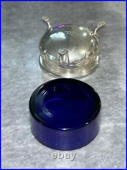 STERLING SILVER With COBALT BLUE GLASS LINER FOOTED SALT CELLAR