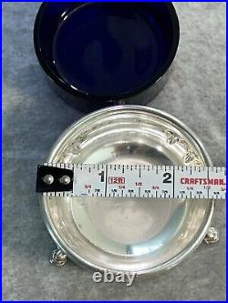 STERLING SILVER With COBALT BLUE GLASS LINER FOOTED SALT CELLAR