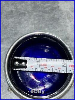 STERLING SILVER With COBALT BLUE GLASS LINER FOOTED SALT CELLAR