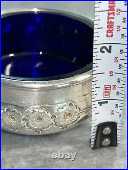 STERLING SILVER With COBALT BLUE GLASS LINER FOOTED SALT CELLAR