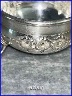 STERLING SILVER With COBALT BLUE GLASS LINER FOOTED SALT CELLAR