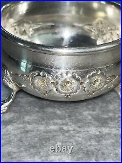 STERLING SILVER With COBALT BLUE GLASS LINER FOOTED SALT CELLAR