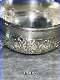 STERLING SILVER With COBALT BLUE GLASS LINER FOOTED SALT CELLAR