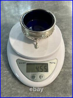 STERLING SILVER With COBALT BLUE GLASS LINER FOOTED SALT CELLAR