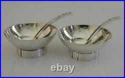 STYLISH HAND MADE SOLID STERLING SILVER MODERN SALT CELLARS AND SPOONS c1980