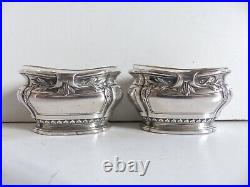 SUPERB PAIR OF ANTIQUE FRENCH SOLID STERLING SILVER 950 SALT CELLARS 1910's