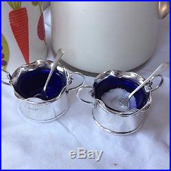 Salt Cellars Pair English Sterling Silver 1906 with Spoons
