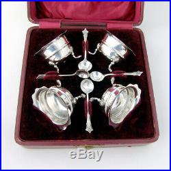 Salt Dishes and Spoons Set of 4 Sterling Silver Birmingham 1902