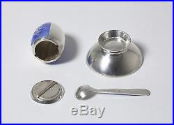 Salt cellar with spoon and pepper pot. Silver, enamel. Denmark, Volmer Bahner