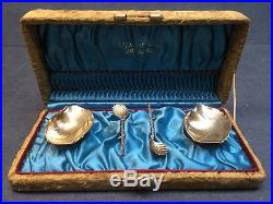 Set 1883 Gorham Shell Narragansett Salt Cellars Spoons Sterling Silver Antq Box