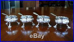 Set 4 18th Century London Sterling Silver Open Salts with 4 Salt Spoons