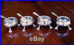Set 4 18th Century London Sterling Silver Open Salts with 4 Salt Spoons