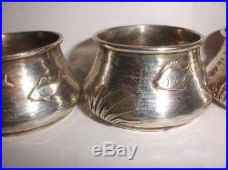 Set 4 Antique Whiting sterling silver aesthetic sea fish open salt cellars 178