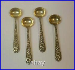 Set/4 S. Kirk & Son REPOUSSE Sterling Silver Gilded Salt Spoons