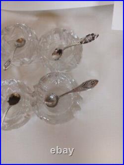 Set 6 1905 RLB RogersLuntBowlen Treasures Sterling Salt Spoons cut glass Bowls