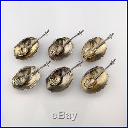 Set 6 Rare Gorham Narragansett Style Sold Sterling Silver Salts and Spoons. 19C