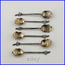 Set 6 Rare Gorham Narragansett Style Sold Sterling Silver Salts and Spoons. 19C