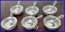 Set 6 Webster Sterling Silver Salt Cellars Crystal Glass Liners and Spoons WSC17