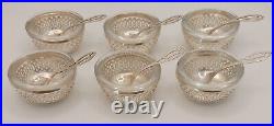 Set 6 Webster Sterling Silver Salt Cellars Crystal Glass Liners and Spoons WSC17