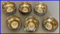 Set 6 Whiting Sterling Silver Salt Dips 3526 little open bowls beaded edge 1.5