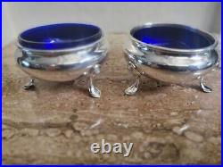 Set Of 2 Gorham Sterling Silver Salt Cellars with Blue Glass Inserts #1110