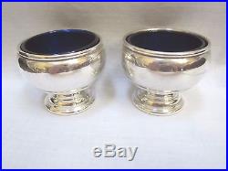 Set Of 2 Redlich & Company Sterling Silver Master Salts With Cobalt Liners