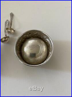 Set Of 2 S Kirk & Son Sterling Silver Repousse Salt Cellar With Spoons