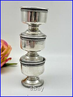 Set Of 3 Sterling Silver Footed Salt Cellars With Cobalt Glass Inserts