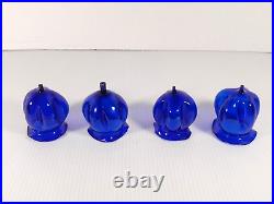 Set Of 4 Antique Cobalt Blue Glass Flower Tulip Open Salt Cellars Silver Plated