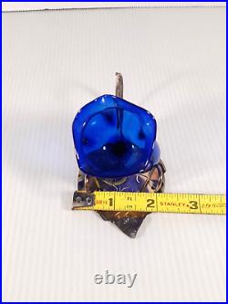 Set Of 4 Antique Cobalt Blue Glass Flower Tulip Open Salt Cellars Silver Plated