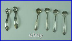 Set Of 6 Footed Sterling Silver & Blue Enamel Salt Dips & Spoons ONC
