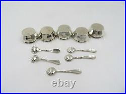 Set Of Five Antique Sterling Silver Webster Salt Cellars & Spoons