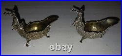 Set of 2 Antique Sterling Silver Tub Shaped Salt Pepper Cellars Rare Elegance