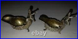 Set of 2 Antique Sterling Silver Tub Shaped Salt Pepper Cellars Rare Elegance