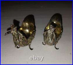 Set of 2 Antique Sterling Silver Tub Shaped Salt Pepper Cellars Rare Elegance