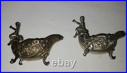 Set of 2 Antique Sterling Silver Tub Shaped Salt Pepper Cellars Rare Elegance