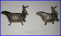 Set of 2 Antique Sterling Silver Tub Shaped Salt Pepper Cellars Rare Elegance