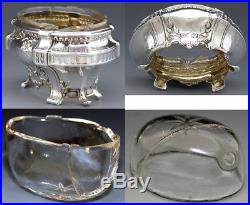 Set of 4 Antique French Sterling Silver & Cut Glass Open Salt Set, Empire Style