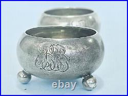 Set of 4 Antique Salt Cellar Cauldrons, Engraved Imperial Russian Silver 84