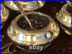 Set of 4 Antique Sterling Silver &Crystal Glass Salt Cellars/ Frank M. Whiting