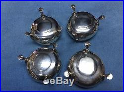 Set of 4 Empire Salt Cellars and Spoons Cobalt Glass and Sterling