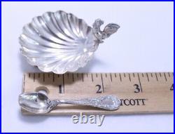 Set of 4 Sterling Silver Shell Salt Cellars with Rooster & Fish Details & Spoons