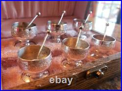 Set of 6 Original Box Antique Silver PLATED Salt Cellar with Spoons