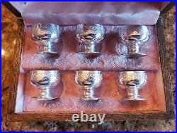 Set of 6 Original Box Antique Silver PLATED Salt Cellar with Spoons