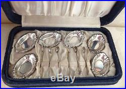 Set of 6 RARE VTG AMERICAN Sterling Silver Open Salt Cellars wth ST Spoons + BOX
