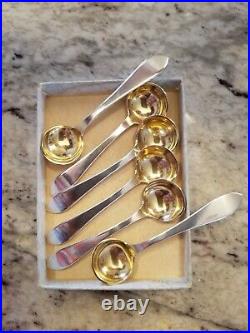 Set of 6 Sterling Silver 3 1/8 Dominick & Haff Salt Spoons with Gold Bowl